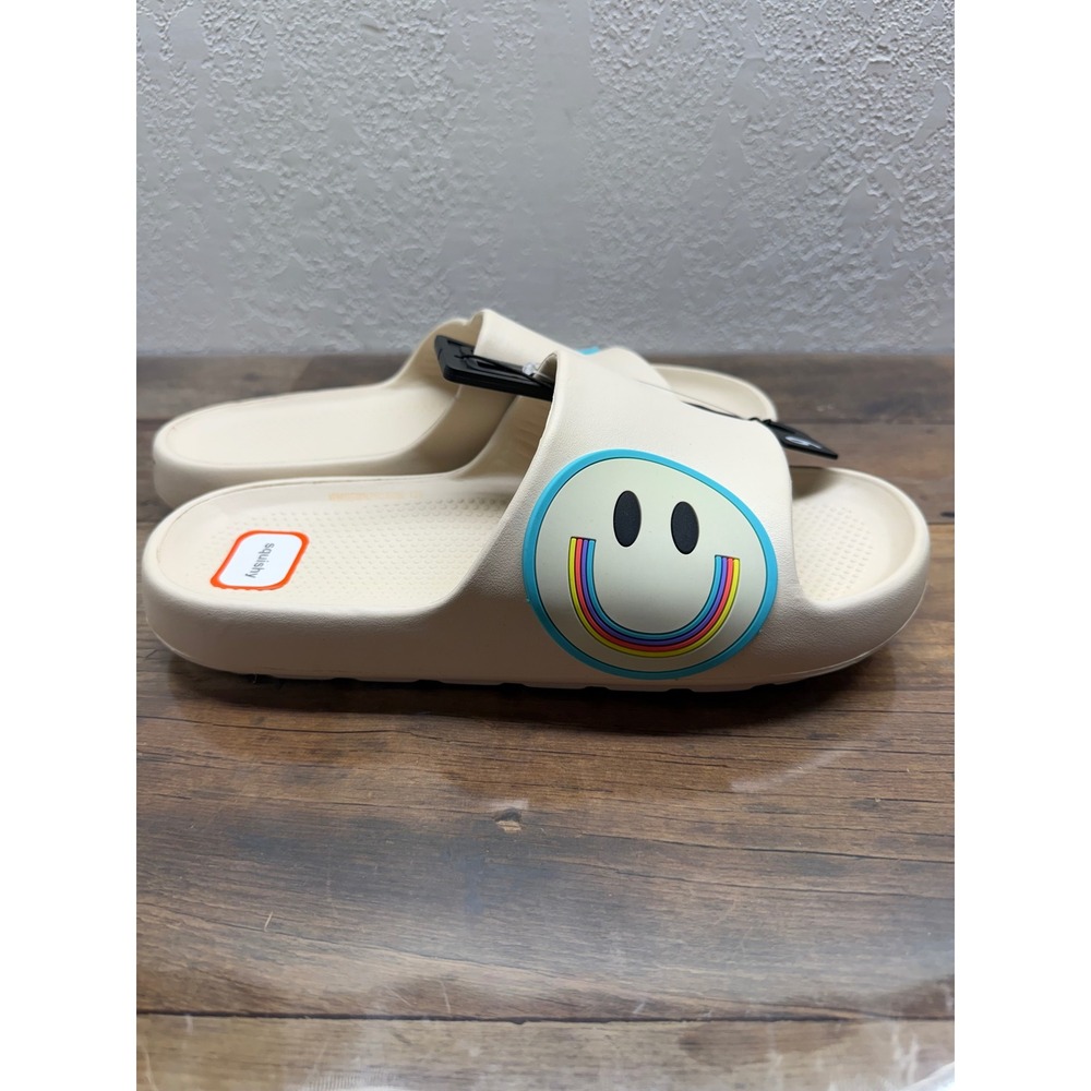 Wonder Nation Cream Squishy Smiley Face Slide Sandals Womens Size 6 GGWN25CJ060L